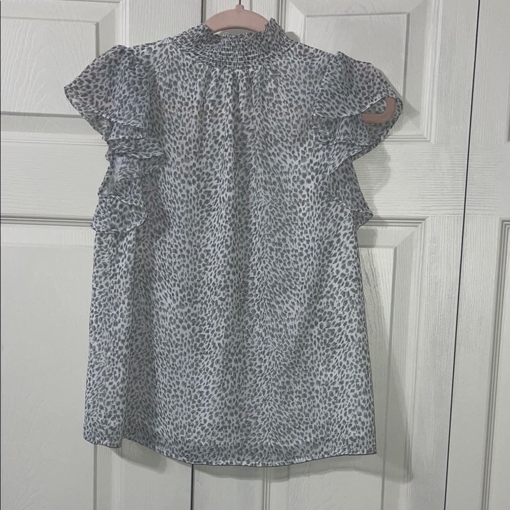 1.State women's Mock Neck Ruffle Sleeve Leopard Print Blouse.  CONT N